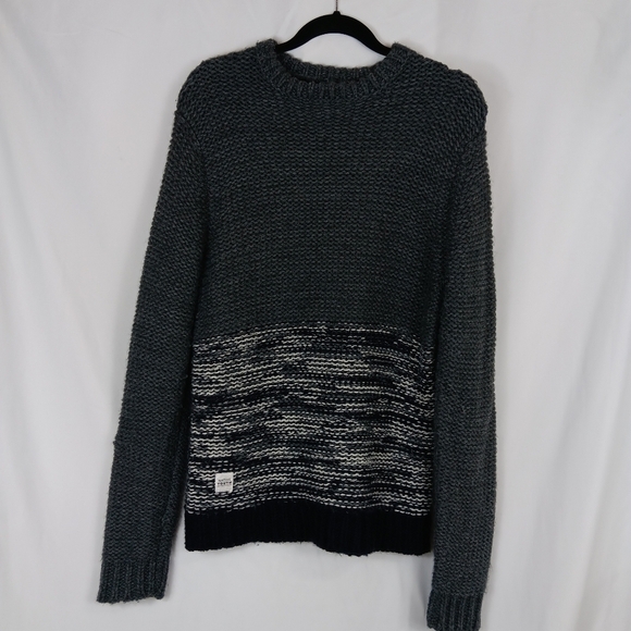 NATIVE YOUTH Polar Knit Sweater Men's Size M Gray Rib Chunky Crew Neck - Picture 2 of 6